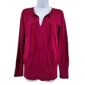 Sisley V-Neck Tie Tunic Womens XS Burgundy Red Academia Office Career Capsule‎